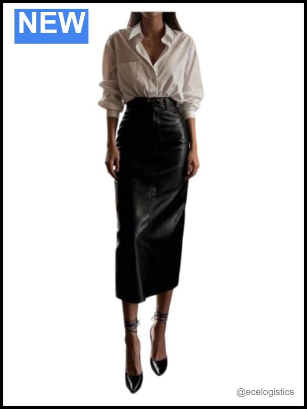 Women's Faux Leather High Waisted Pencil Midi Skirt with Pockets